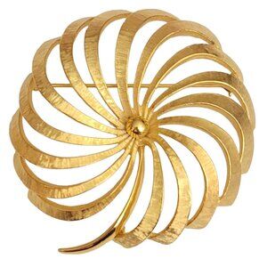 Monet Vintage Gold Tone Round Spiral Flower Brooch, Signed